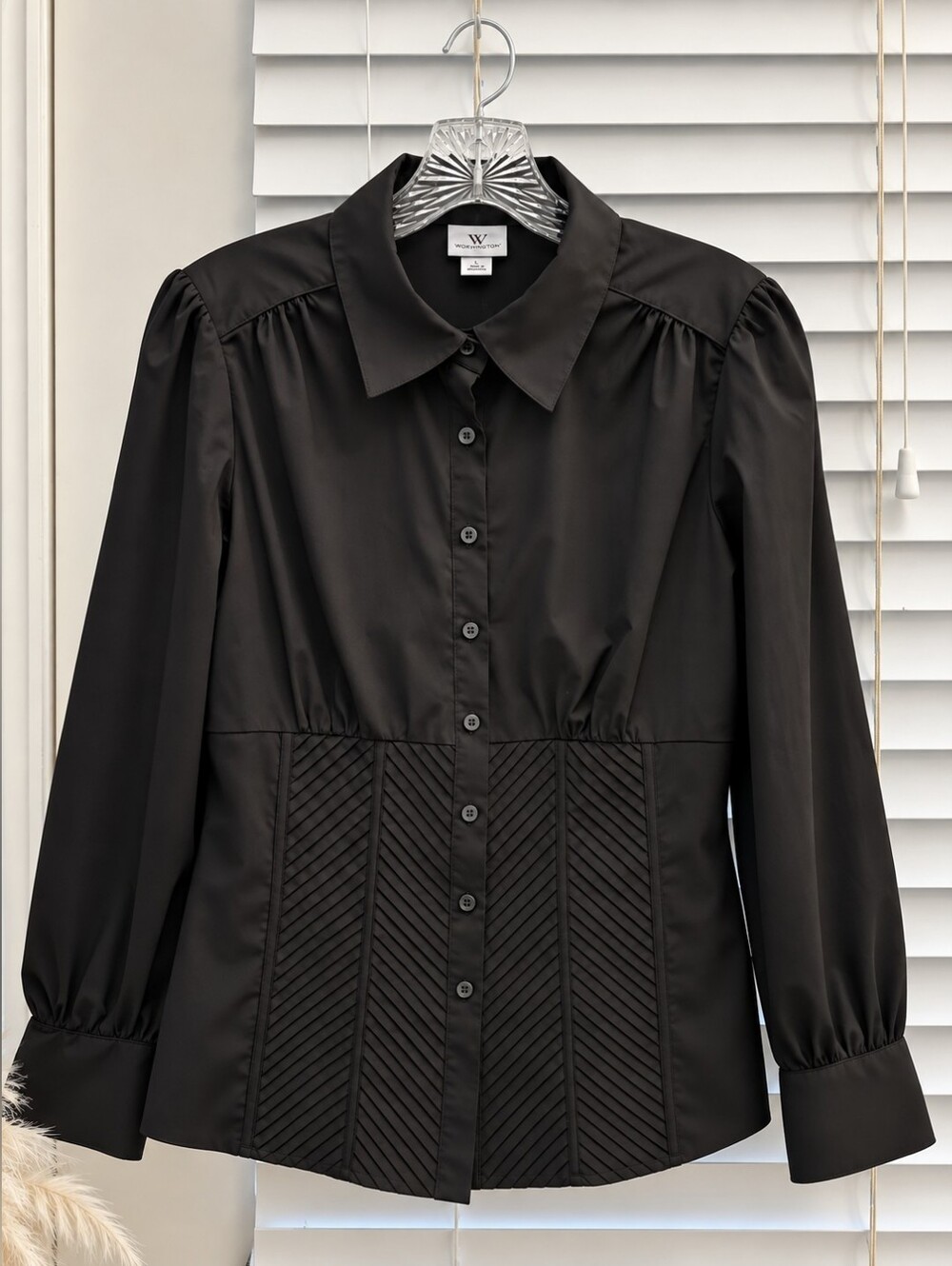 Worthington Black Long-Sleeve Button Front Blouse